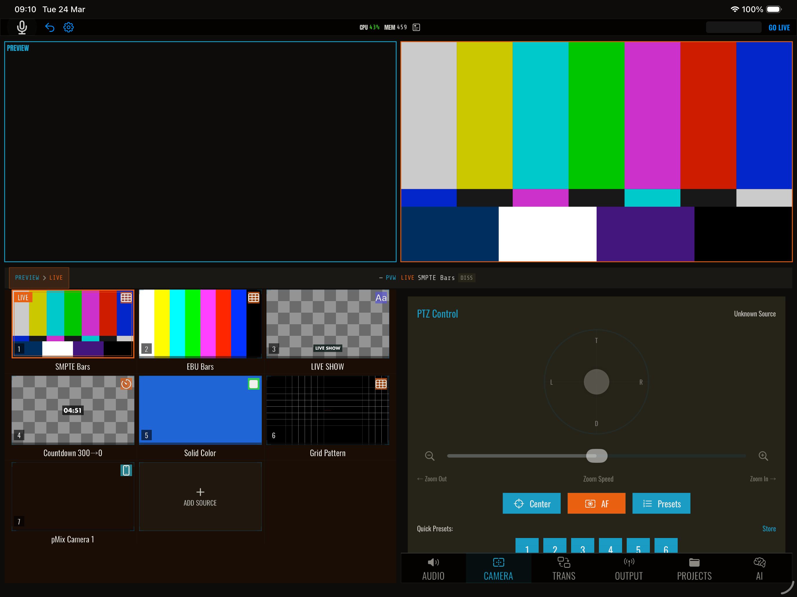 PTZ control panel